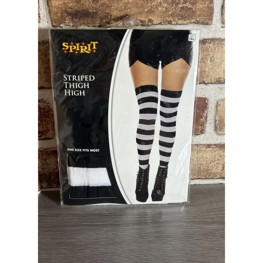 NEW Spirit Black/White Striped Thigh High Tights (One Size Fits Most)
